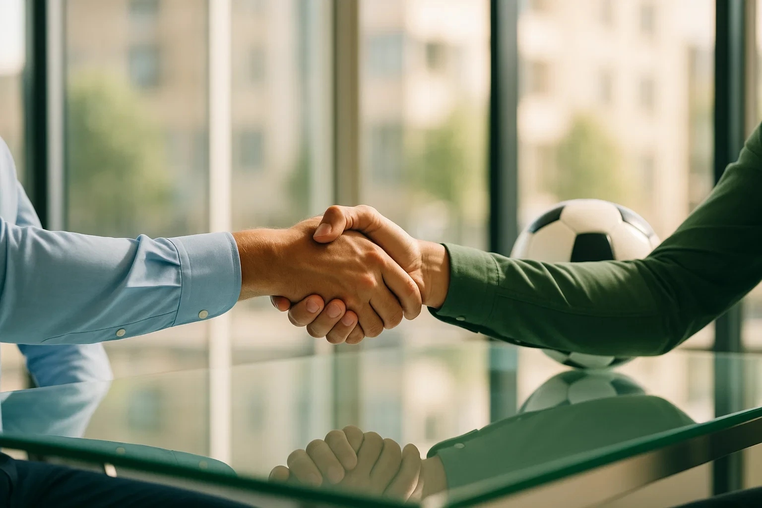 Dois profissionais a apertar a mão representando o acordo entre comprador e vendedor no mercado de apostas